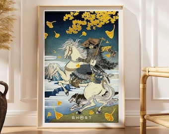 Ghost of Tsushima Poster, Samurai Horseback Art, Gamer Wall Decor