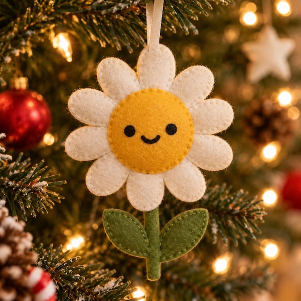Felt Flower Sewing Pattern PDF | Daisy Flower Plush Pattern | DIY Felt Flower Ornament | Baby Mobile & Bag Charm Pattern