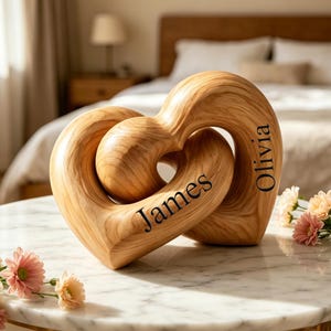 Personalized Interlocking Wooden Hearts | Engraved Couple Names, Anniversary Wedding Valentines Day Gift for Wife Husband Her Him Gift Boxed