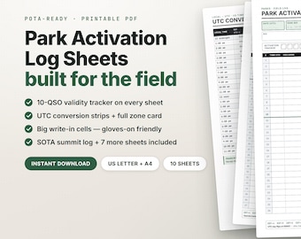 POTA Parks on the Air Activation Log Sheets, SOTA Summit Log (Digital Download)