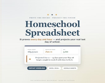 Homeschool Attendance Tracker & Hour Log Spreadsheet, Grade Book with GPA, Excel Google Sheets