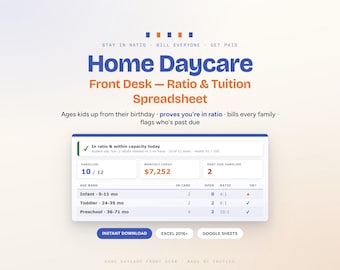 Home Daycare Spreadsheet, Childcare Tuition & Ratio Tracker, Excel Google Sheets Template