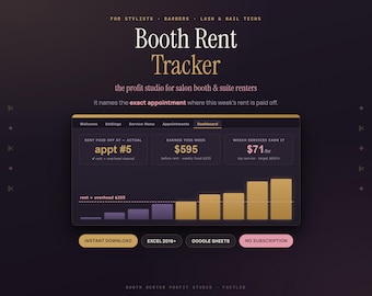 Booth Rent Tracker Spreadsheet, Hair Stylist Barber Salon Suite Profit, Excel Google Sheets Template