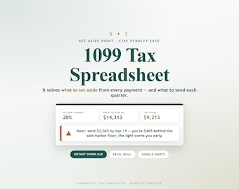 Self Employment Tax Spreadsheet, Quarterly Estimated Tax Calculator, 1099 Set-Aside Tracker, Excel Google Sheets