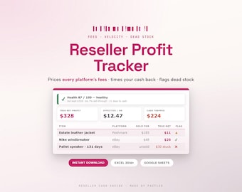 Reseller Profit Tracker Spreadsheet, Poshmark eBay Mercari Fees & Inventory, Excel Google Sheets Template