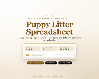Puppy Litter Tracker Spreadsheet, Dog Breeder Whelping Chart, Excel & Google Sheets, Weight Log