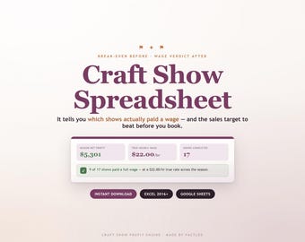 Craft Show Profit Tracker, Craft Fair Spreadsheet, Excel & Google Sheets, Booth Fee Calculator