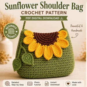 Crochet Sunflower Bag Pattern | Boho Shoulder Purse Tutorial (Digital Download)