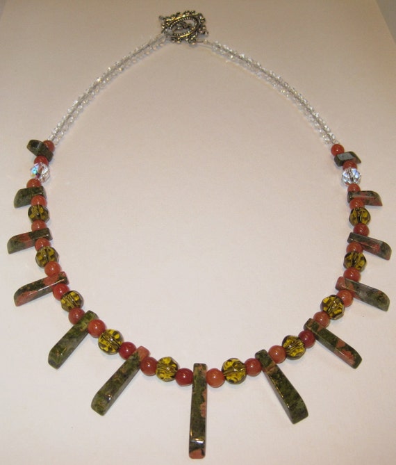 18 inch Genuine Unakite & Red Adventurine Necklace