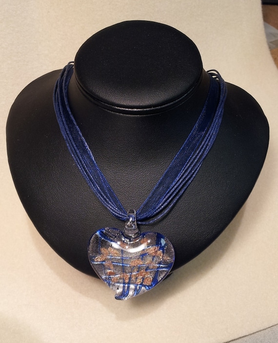 Heart Shaped Blue Glass Pendant