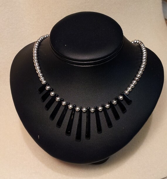 Genuine Jet Stone and Silver beaded necklace