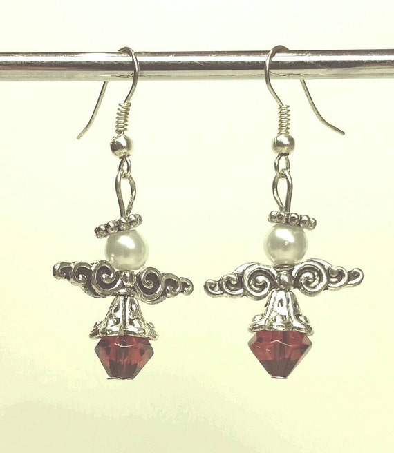 Red and Silver Angel Earrings