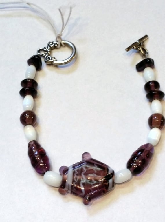7" Purple Fish Glass Beaded Bracelet