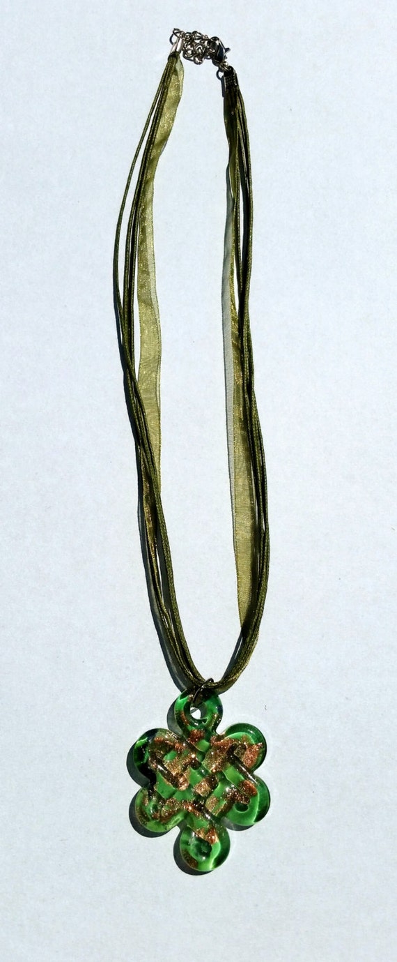 Glass Pendant on Ribbon Cording adjustable to 19 inches
