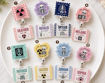 Funny Rad Tech Skeleton Badge Reel and Buddy Set | 2-Layer Acrylic Radiology X-Ray ID Combo JRD-DOD20