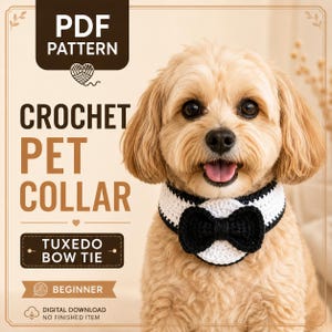 Crochet Pet Collar Pattern PDF – Tuxedo Bow Tie for Cats and Small Dogs