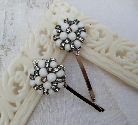 Vintage Milk Glass Crystal Bridal Hair Pins Bobby Pins Set Etsy