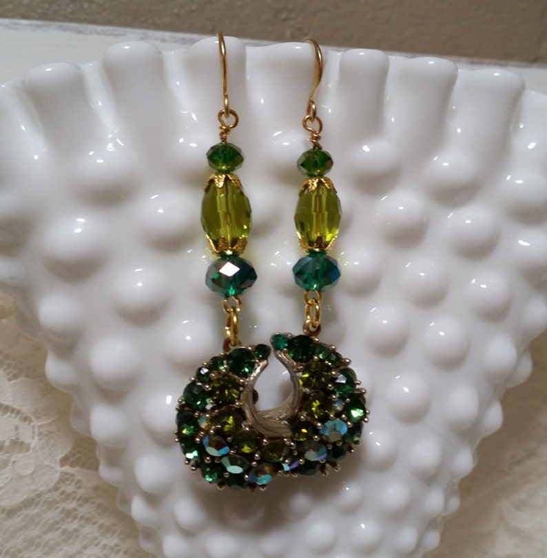 VINTAGE BRIDAL Rhinestone Earrings Assemblage Emerald Green - Etsy