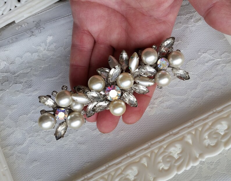 ANTIQUE BRIDAL Hair Clip Assemblage Hair 4.5 Bride Classic Pearls Old Hollywood Glam Rhinestones Fascinator One of a Kind Bride Wedding