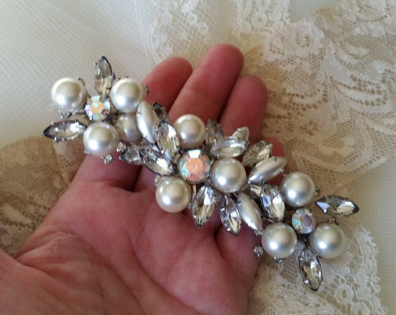 ANTIQUE BRIDAL Hair Clip Assemblage Hair 4.5 Bride Classic Pearls Old Hollywood Glam Rhinestones Fascinator One of a Kind Bride Wedding