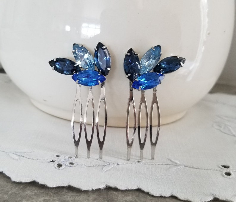 Vintage Rhinestone Bridal Wedding Hair Combs Set Of Two Etsy