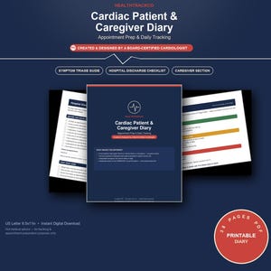 Diario stampabile per chi assiste pazienti cardiaci / Diario per la valutazione dei sintomi e la preparazione agli appuntamenti, creato da un cardiologo, per pazienti cardiopatici.