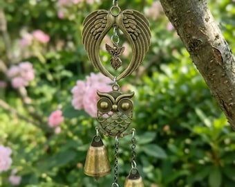 Vintage Angel Owl Carrillon Bell Wind Chime Garden Patio Decor