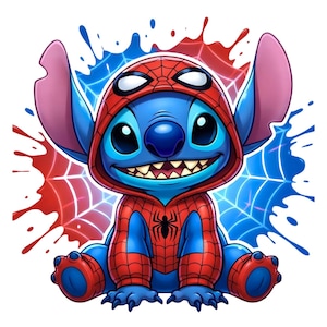 Stitch Spider-Man PNG, Blue Alien Superhero Clipart, Kids Birthday Sublimation (Digital Download)
