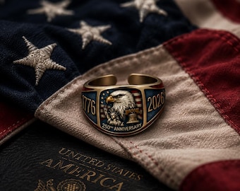 Patriotic Eagle Ring 1776-2026, 250th Anniversary USA Ring, American Flag Jewelry, Independence Day Gift, Vintage Style Freedom Ring