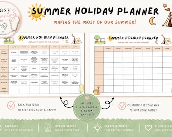 Planificador de vacaciones de verano imprimible / Planificador de verano para niños / Planificador de vacaciones familiares en PDF / Planificador semanal editable / Vacaciones escolares en el Reino Unido