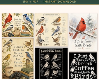 Arte de Parede Observacao de Aves Imprimavel - 6 Impressoes | Download Digital
