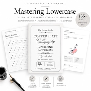 Copperplate Calligraphy Workbook for Beginners, Lowercase Letter Practice Sheets with procreate brush
