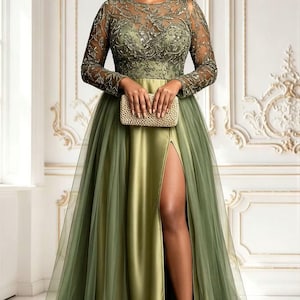 Sage Green Long Dress Long Sleeves