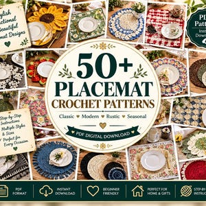 50+ Crochet Placemat Patterns PDF Bundle | Vintage Table Mats, Round & Floral Placemats, Dining Table Decor | Instant Digital Download