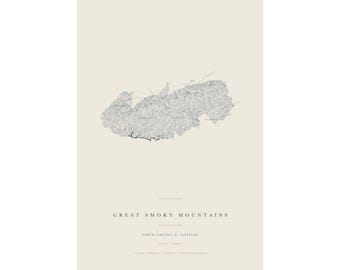 Great Smoky Mountains National Park Map Print, Great Smoky Mountains Poster, Minimalist National Park Wall Art, North Carolina Decor