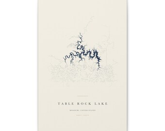 Table Rock Lake Map Print, Table Rock Lake Poster, Minimalist Lake Map Wall Art, Lake House Decor, Missouri Gift on Stretched Canvas