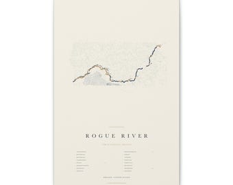 Rogue River Waterfall Map, Oregon Waterfalls Print, River Map Poster, Waterfall Wall Art, Oregon Gift on Stretched Canvas