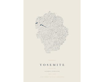 Yosemite National Park Map Print, Yosemite Poster, Minimalist National Park Wall Art, California Decor, Hiking Gift