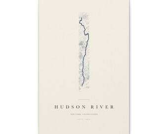 Hudson River Map Print, Hudson River Poster, Minimalist River Map Wall Art, River House Decor, New York Gift on Stretched Canvas