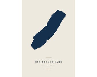 Big Beaver Lake Map Print, Big Beaver Lake Poster, Minimalist Lake Map Wall Art, Lake House Decor, Alaska Gift