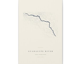 Guadalupe River Map Print, Guadalupe River Poster, Minimalist River Map Wall Art, River House Decor, Texas Gift on Stretched Canvas