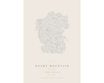 Rocky Mountain National Park Map Print, Rocky Mountain Poster, Minimalist National Park Wall Art, Colorado Decor, Hiking Gift