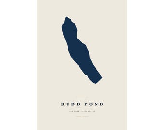 Rudd Pond Map Print, Rudd Pond Poster, Minimalist Lake Map Wall Art, Lake House Decor, New York Gift
