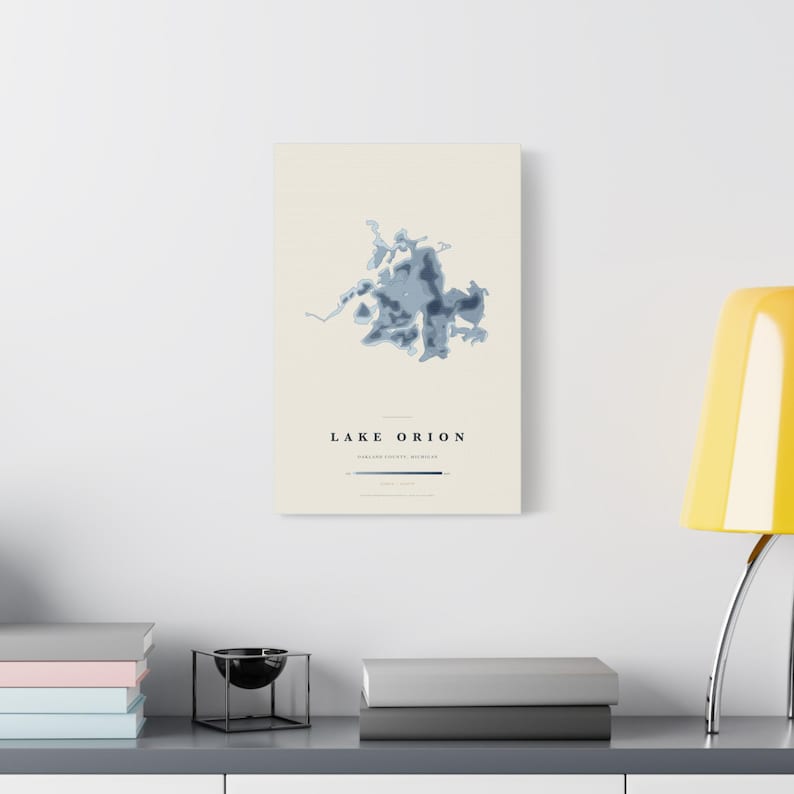 Lake Orion Depth Map, Michigan Lake Depth Chart Canvas, Oakland County ...