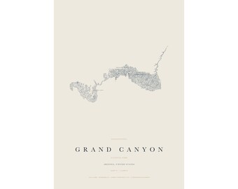 Grand Canyon National Park Map Print, Grand Canyon Poster, Minimalist National Park Wall Art, Arizona Decor, Hiking Gift