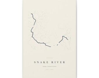 Snake River Map Print, Snake River Poster, Minimalist River Map Wall Art, River House Decor, Idaho Gift on Stretched Canvas