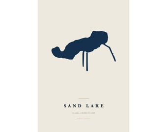 Sand Lake Map Print, Sand Lake Poster, Minimalist Lake Map Wall Art, Lake House Decor, Alaska Gift