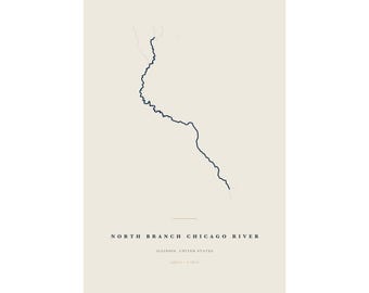 North Branch Chicago River Map Print, North Branch Chicago River Poster, Minimalist River Map Wall Art, River House Decor, Illinois Gift
