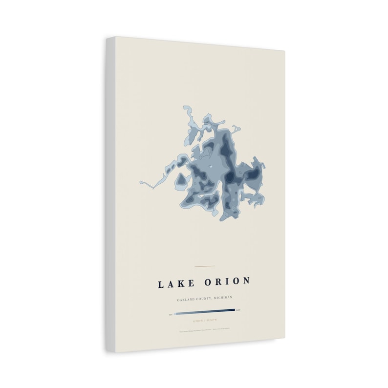 Lake Orion Depth Map, Michigan Lake Depth Chart Canvas, Oakland County ...