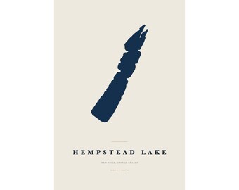 Hempstead Lake Map Print, Hempstead Lake Poster, Minimalist Lake Map Wall Art, Lake House Decor, New York Gift